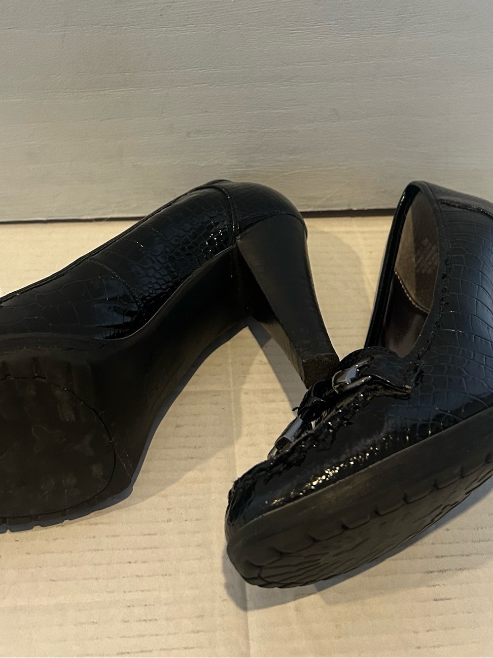 Anne Klein Black Croc-Embossed Heel Pumps with Buckle - Picture 4 of 4